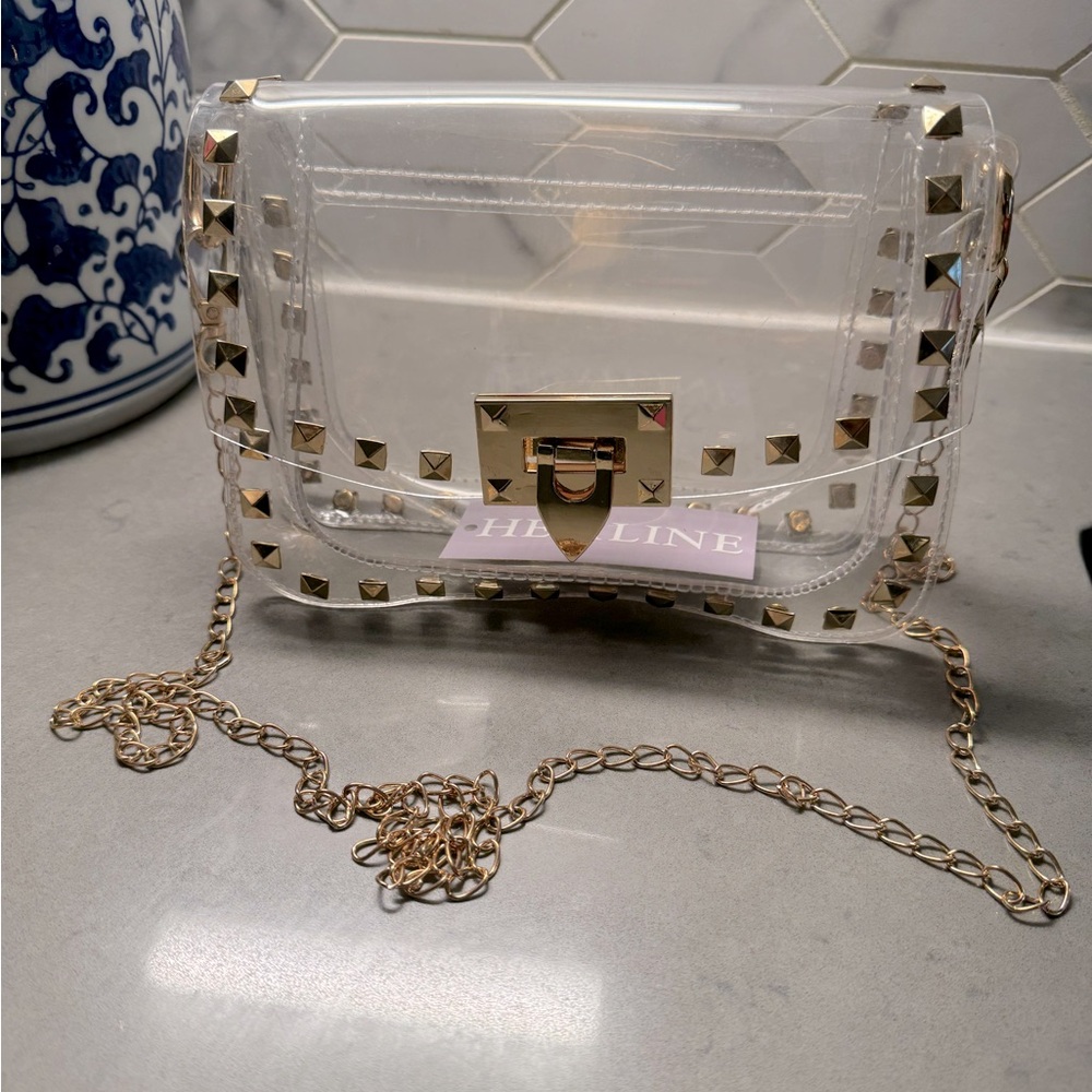 Clear Stadium Bag with Gold Studs & Chain